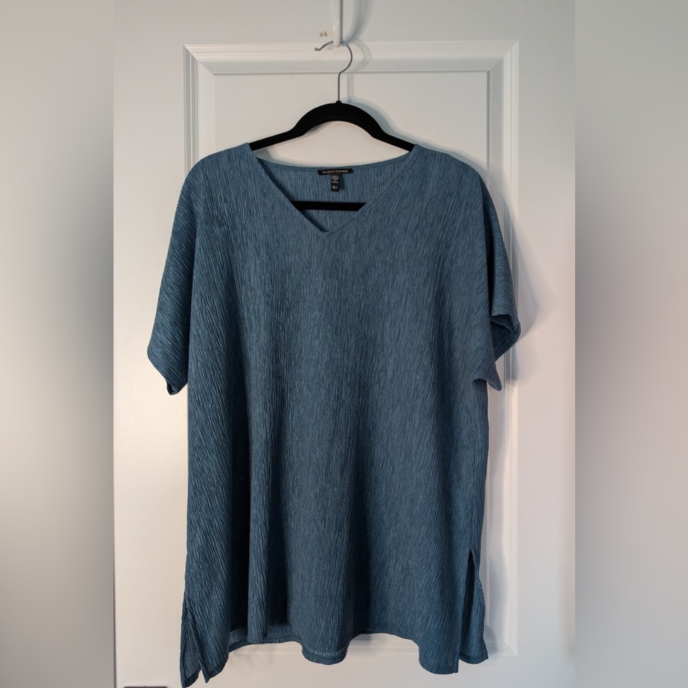 Eileen Fisher Women’s Textured V-Neck Tunic Top Cascade Size Small